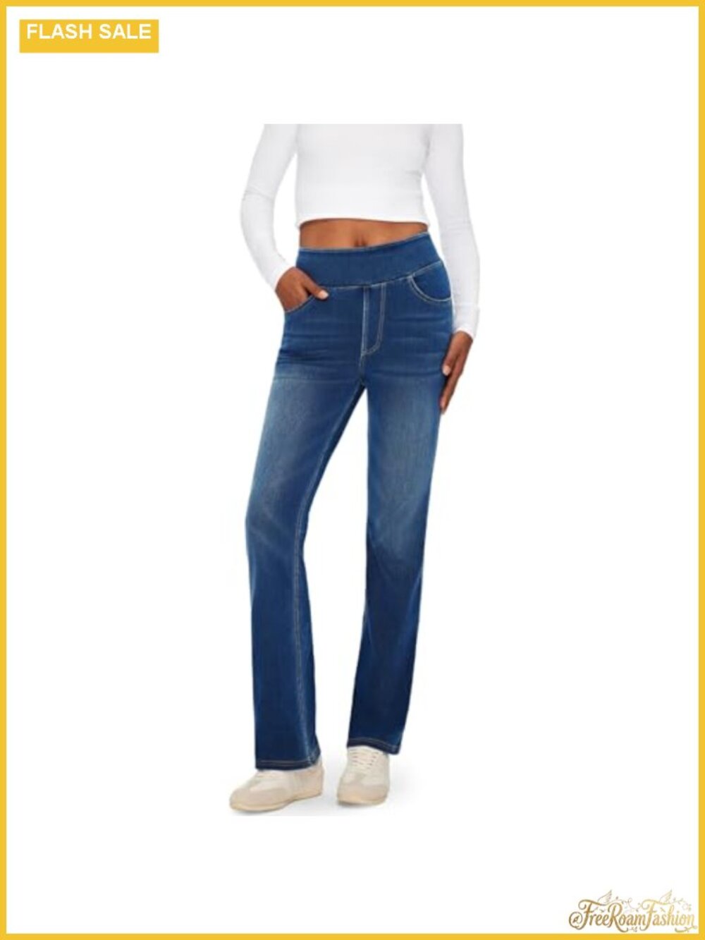 High Rise Bootcut Jeans Stretchy Pull-On Denim Pants